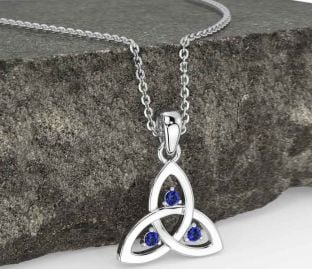 Sapphire Silver Celtic Trinity Knot Necklace