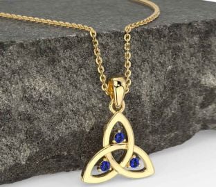 Sapphire Gold Celtic Trinity Knot Necklace