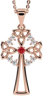 Diamond Ruby Rose Gold Silver Celtic Cross Trinity Knot Necklace