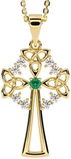 Diamond Emerald Gold Silver Celtic Cross Trinity Knot Necklace