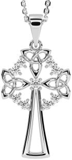 Diamond Silver Celtic Cross Trinity Knot Necklace