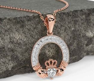 Diamond Rose Gold Claddagh Necklace
