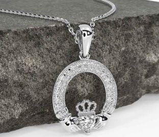 Diamond White Gold Claddagh Necklace