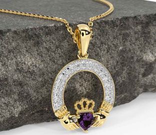 Diamond Alexandrite Gold Claddagh Necklace
