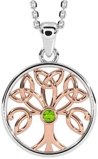 Peridot Rose Gold Silver Celtic Tree of Life Trinity Knot Necklace