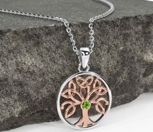 Peridot Rose Gold Silver Celtic Tree of Life Trinity Knot Necklace