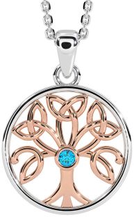Topaz Rose Gold Silver Celtic Tree of Life Trinity Knot Necklace