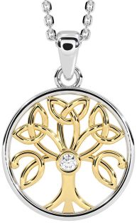 Diamond Gold Silver Celtic Tree of Life Trinity Knot Necklace