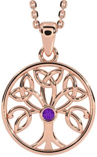 Amethyst Rose Gold Silver Celtic Tree of Life Trinity Knot Necklace