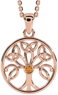 Citrine Rose Gold Silver Celtic Tree of Life Trinity Knot Necklace