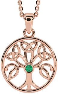 Emerald Rose Gold Silver Celtic Tree of Life Trinity Knot Necklace