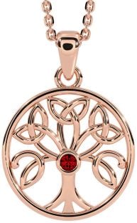 Garnet Rose Gold Silver Celtic Tree of Life Trinity Knot Necklace