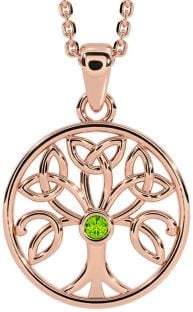 Peridot Rose Gold Silver Celtic Tree of Life Trinity Knot Necklace