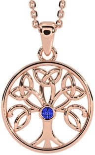 Sapphire Rose Gold Silver Celtic Tree of Life Trinity Knot Necklace
