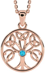 Topaz Rose Gold Silver Celtic Tree of Life Trinity Knot Necklace