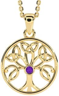 Amethyst Gold Silver Celtic Tree of Life Trinity Knot Necklace