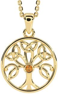 Citrine Gold Silver Celtic Tree of Life Trinity Knot Necklace