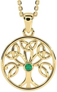 Emerald Gold Silver Celtic Tree of Life Trinity Knot Necklace