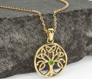 Peridot Gold Silver Celtic Tree of Life Trinity Knot Necklace