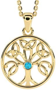 Topaz Gold Silver Celtic Tree of Life Trinity Knot Necklace