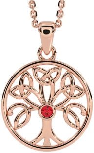 Ruby Rose Gold Celtic Tree of Life Trinity Knot Necklace