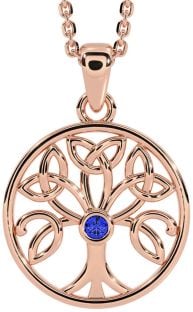 Sapphire Rose Gold Celtic Tree of Life Trinity Knot Necklace