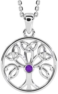 Amethyst Silver Celtic Tree of Life Trinity Knot Necklace