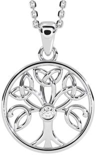 Diamond Silver Celtic Tree of Life Trinity Knot Necklace