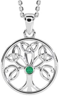 Emerald Silver Celtic Tree of Life Trinity Knot Necklace