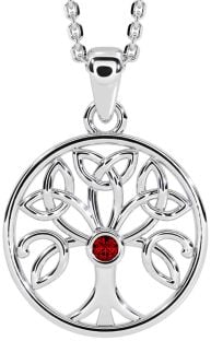 Garnet Silver Celtic Tree of Life Trinity Knot Necklace