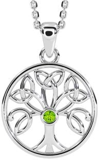 Peridot Silver Celtic Tree of Life Trinity Knot Necklace