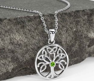 Peridot Silver Keltiskt Träd av Liv Treenighet Knut Halsband
