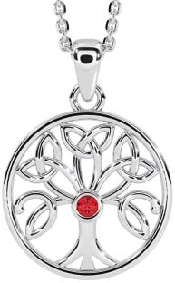 Ruby Silver Celtic Tree of Life Trinity Knot Necklace