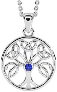 Sapphire Silver Celtic Tree of Life Trinity Knot Necklace