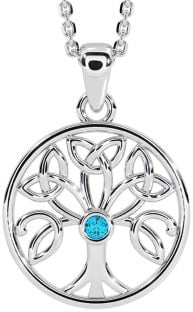 Topaz Silver Celtic Tree of Life Trinity Knot Necklace