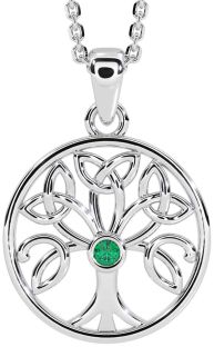 Emerald White Gold Celtic Tree of Life Trinity Knot Necklace