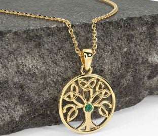 Emerald Gold Celtic Tree of Life Trinity Knot Necklace