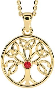 Ruby Gold Celtic Tree of Life Trinity Knot Necklace