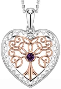 Alexandrite Rose Gold Silver Celtic Tree of Life Heart Necklace