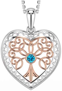 Topaz Rose Gold Silver Celtic Tree of Life Heart Necklace