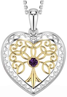 Alexandrite Gold Silver Celtic Tree of Life Heart Necklace