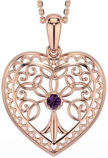 Alexandrite Rose Gold Silver Celtic Tree of Life Heart Necklace