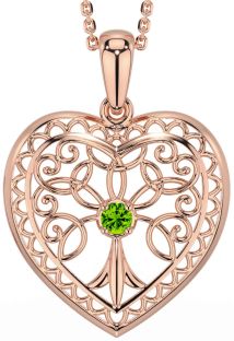 Peridot Rose Gold Silver Celtic Tree of Life Heart Necklace