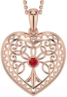 Ruby Rose Gold Silver Celtic Tree of Life Heart Necklace