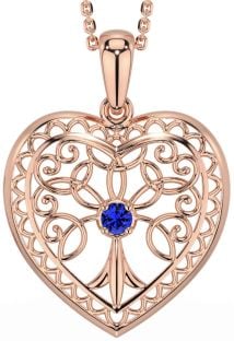 Sapphire Rose Gold Silver Celtic Tree of Life Heart Necklace