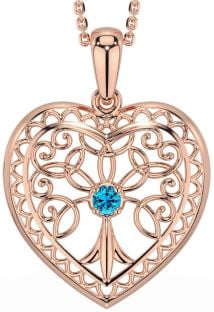 Topaz Rose Gold Silver Celtic Tree of Life Heart Necklace