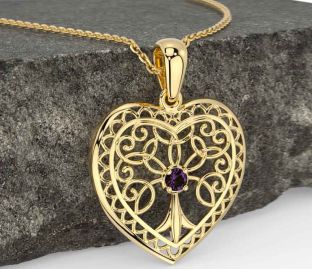 Alexandrite Gold Silver Celtic Tree of Life Heart Necklace
