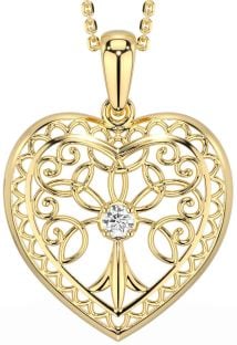 Diamond Gold Silver Celtic Tree of Life Heart Necklace