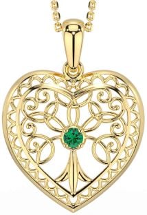 Emerald Gold Silver Celtic Tree of Life Heart Necklace