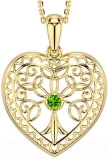 Peridot Gold Silver Celtic Tree of Life Heart Necklace